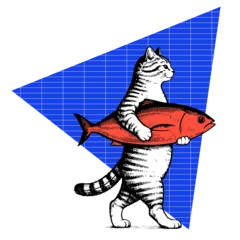 The We Smoke Fish cat carrying a fish